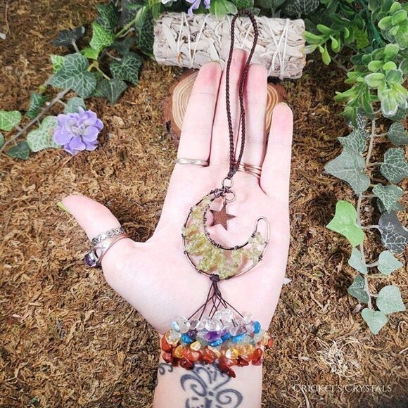 Handmade Peridot Crystal Moon Décor #1 - Picture 3 of 3